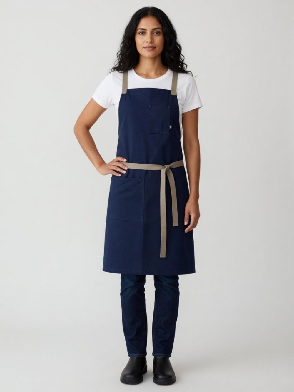 STEAL!!🔥NWT Reluctant Threads Crossback Apron | Navy Tan Straps | 34" | UNISEX